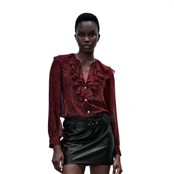 Zara Animal Print Ruffle Blouse - Picture 2 of 7